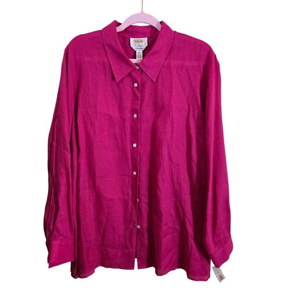 Talbots Vintage NWT Irish Linen Raspberry Button Down Plussize Blouse Size 18W